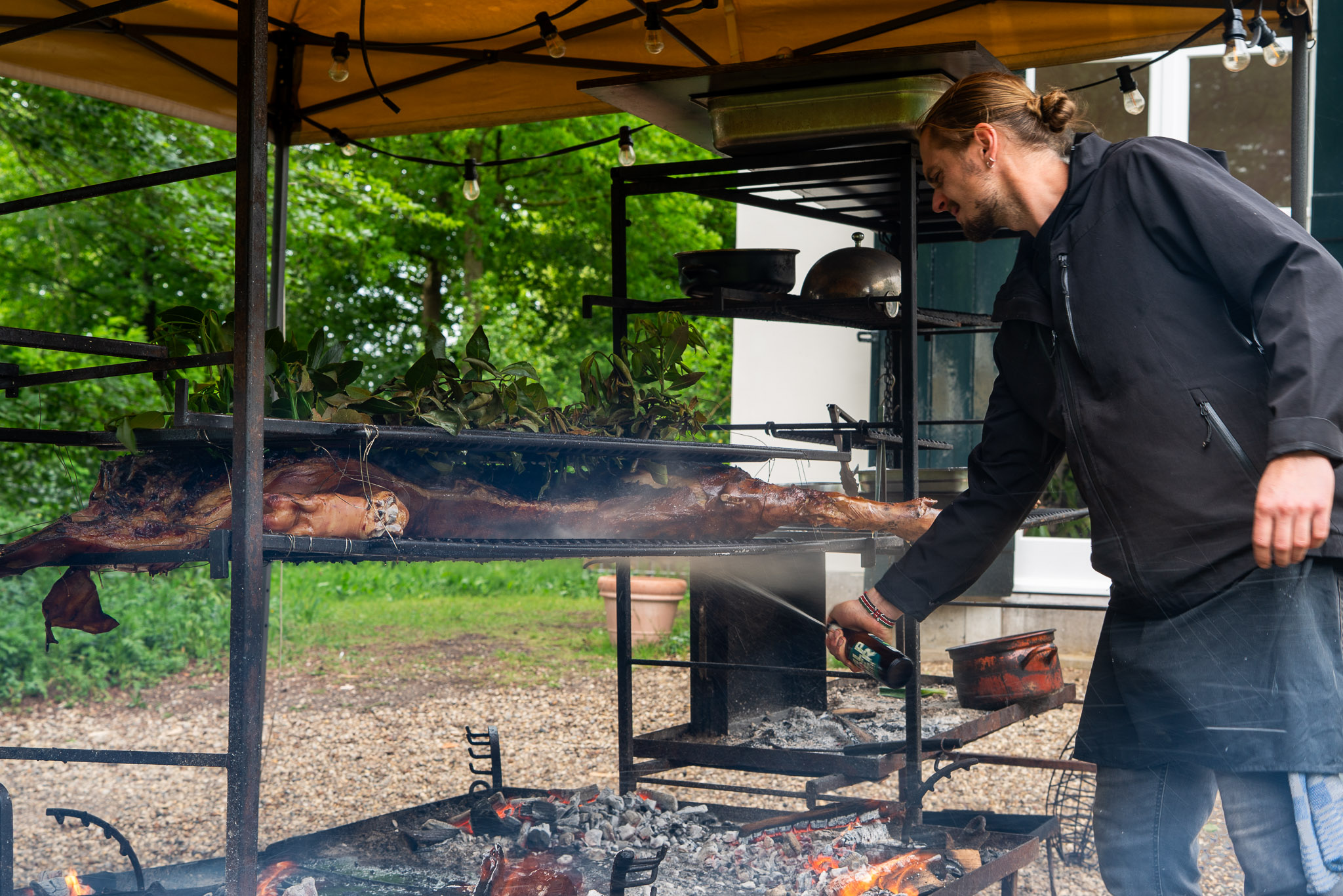 Whole animal on the spit at Red Thorn Farm