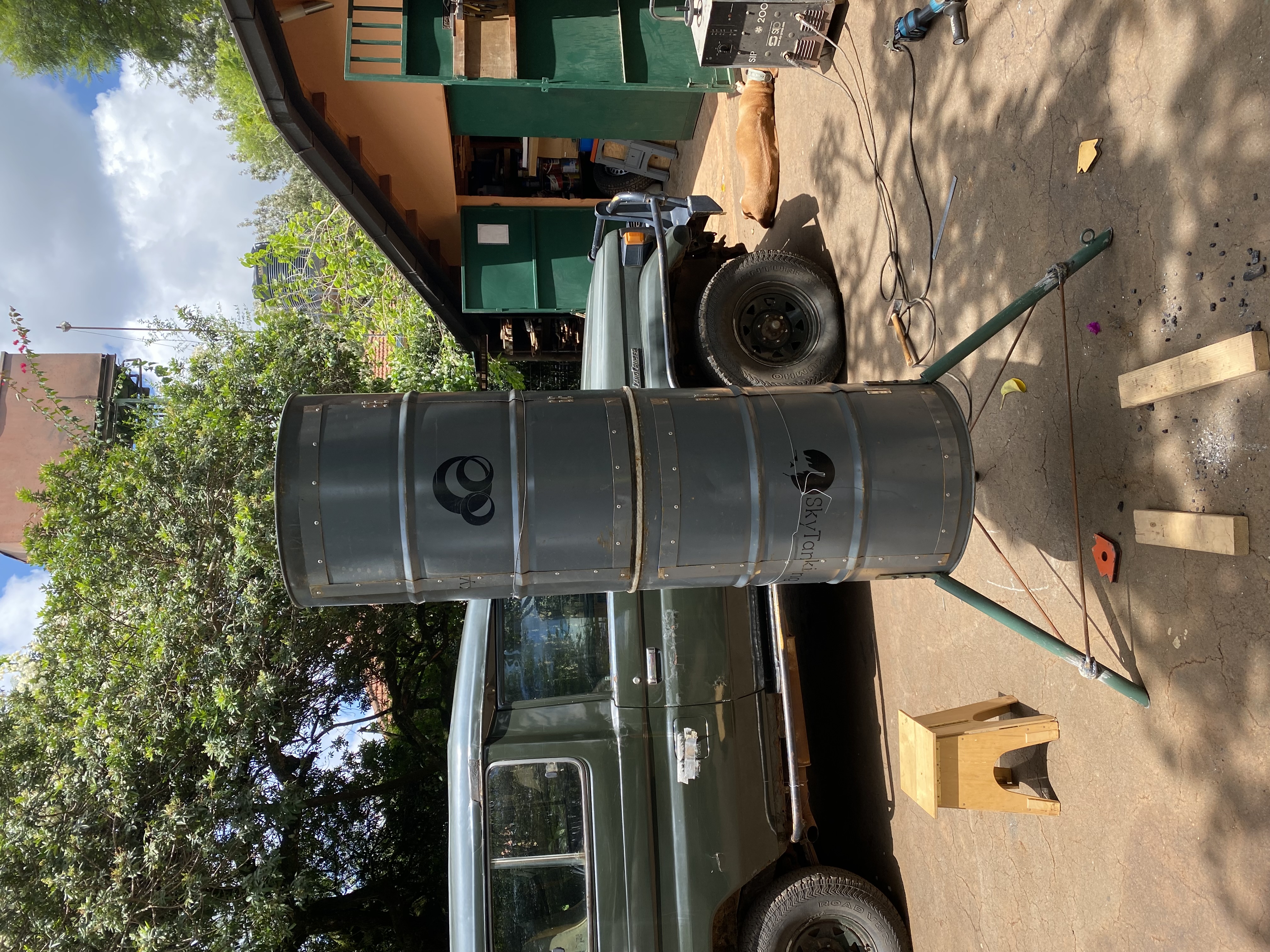 The Red Thorn smoker being moved into position